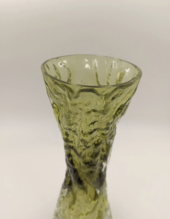 Image 1 of Vaas En Verre Givré Vert Ingrid Glas Vintage Midcentury Design 60 70'S