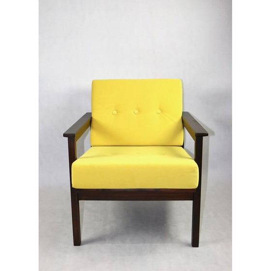 Image 1 of Vintage fauteuil in jadegeel fluweel, jaren 1970