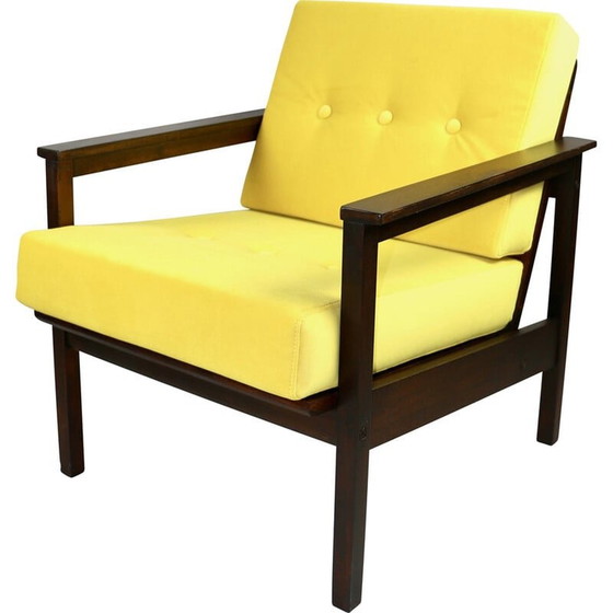 Image 1 of Vintage fauteuil in jadegeel fluweel, jaren 1970