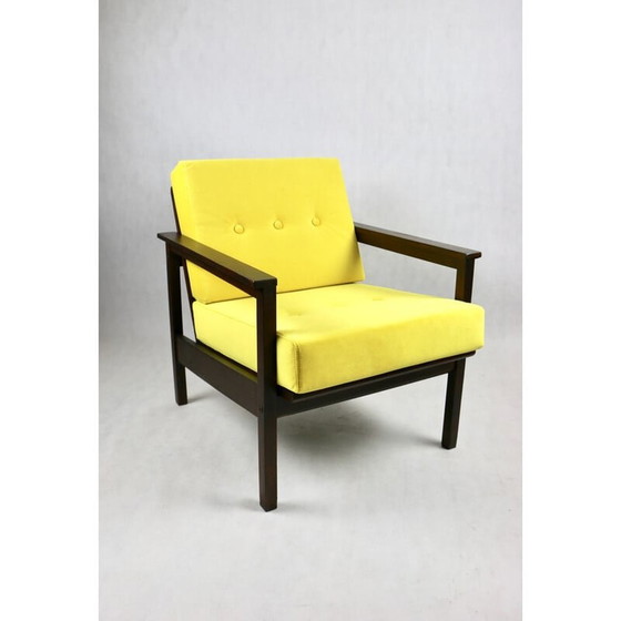 Image 1 of Vintage fauteuil in jadegeel fluweel, jaren 1970