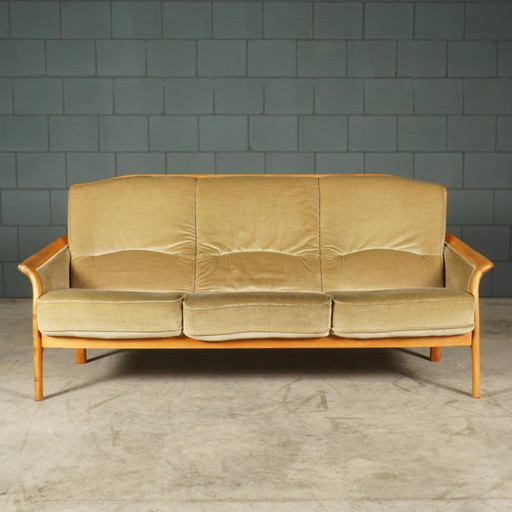 Midcentury Driezits Bank – Velours – Jaren 60