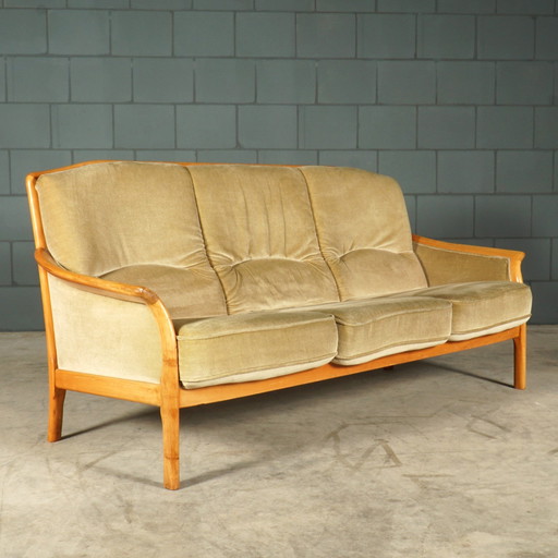 Midcentury Driezits Bank – Velours – Jaren 60