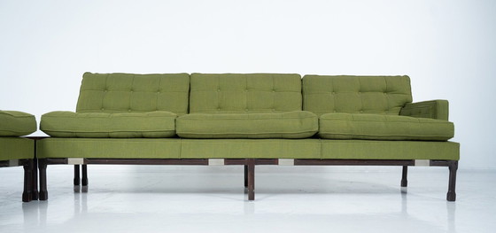 Image 1 of Mid Century Modern Groene Modulaire Sofa, Italië, 1970S - Originele Stoffering