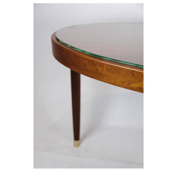 Image 1 of Vintage walnoten salontafel met glazen blad, Denemarken 1940
