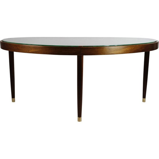 Vintage walnoten salontafel met glazen blad, Denemarken 1940