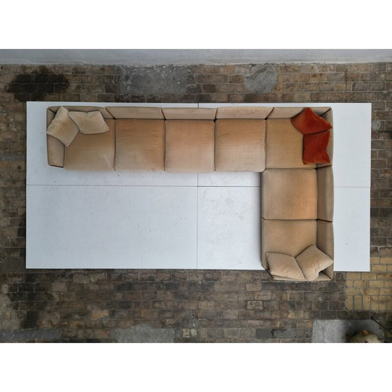 Image 1 of Vintage "Landeau" modulaire bank in fluweel en leer van Mario Bellini voor Cassina, Italië 1970