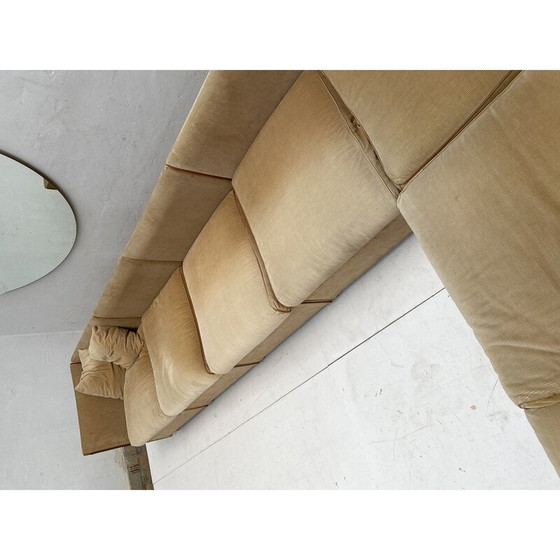 Image 1 of Vintage "Landeau" modulaire bank in fluweel en leer van Mario Bellini voor Cassina, Italië 1970