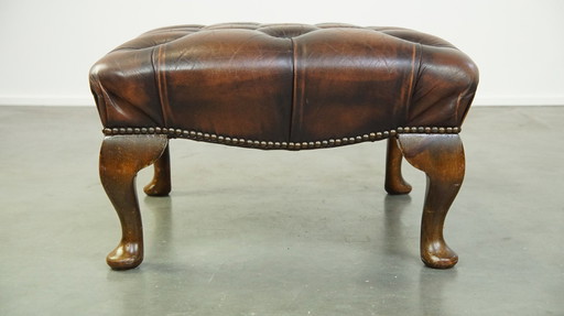 Donkerbruine Rundlederen Chesterfield Hocker