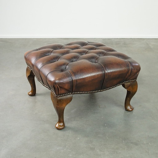 Donkerbruine Rundlederen Chesterfield Hocker