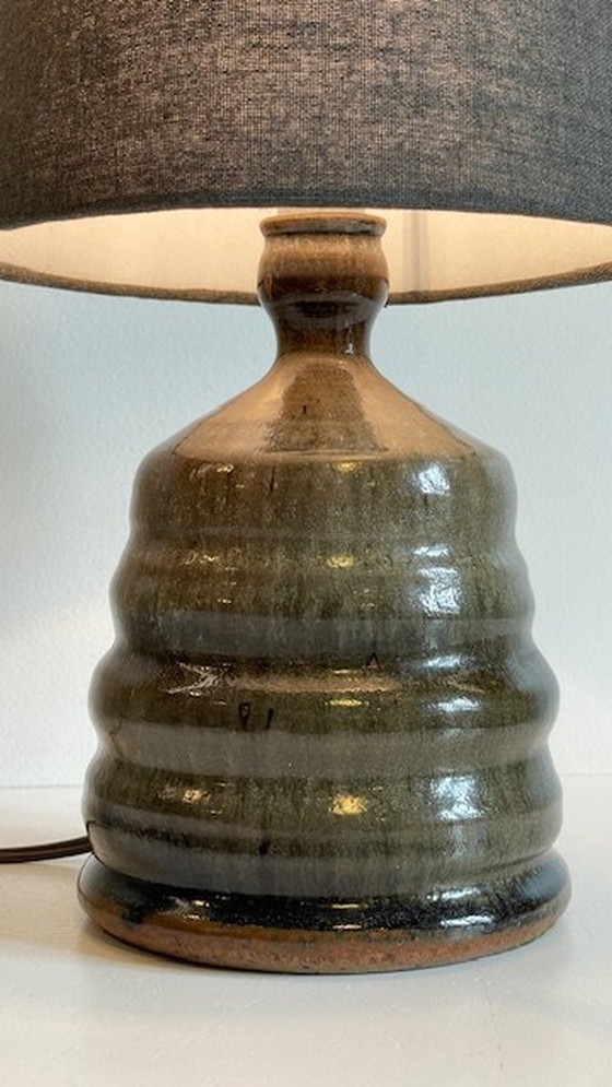 Image 1 of Geometrische handgemaakte lamp Vintage geglazuurd steengoed