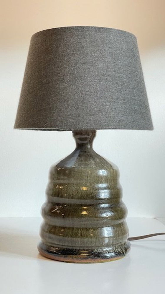 Image 1 of Geometrische handgemaakte lamp Vintage geglazuurd steengoed