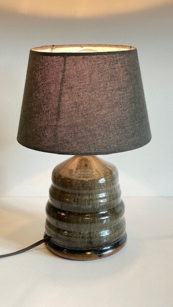 Image 1 of Geometrische handgemaakte lamp Vintage geglazuurd steengoed