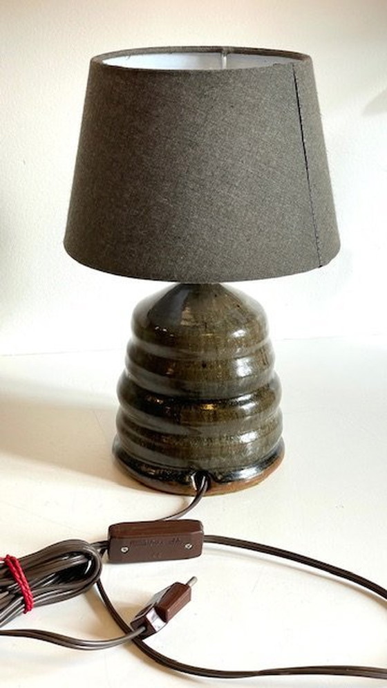 Image 1 of Geometrische handgemaakte lamp Vintage geglazuurd steengoed