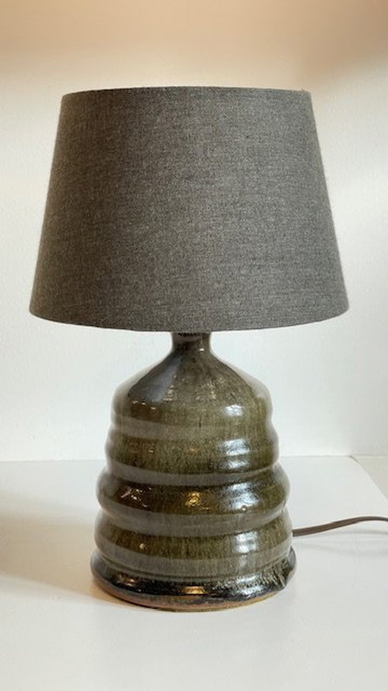 Image 1 of Geometrische handgemaakte lamp Vintage geglazuurd steengoed