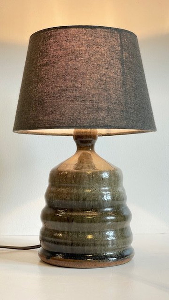 Image 1 of Geometrische handgemaakte lamp Vintage geglazuurd steengoed