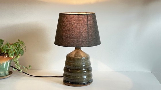 Image 1 of Geometrische handgemaakte lamp Vintage geglazuurd steengoed