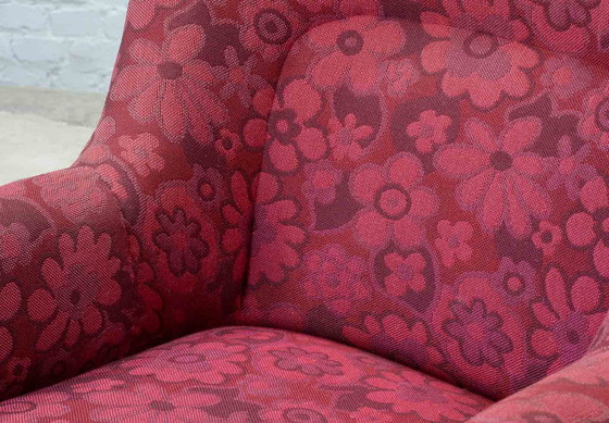 Image 1 of Vintage design clubfauteuil in kersenrood stof, jaren 1950. Ref.: CH219