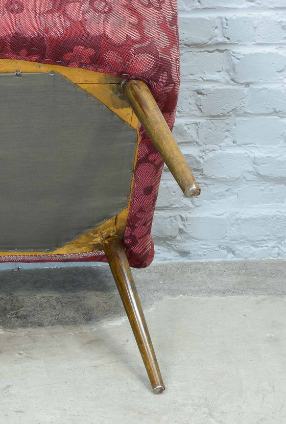 Image 1 of Vintage design clubfauteuil in kersenrood stof, jaren 1950. Ref.: CH219