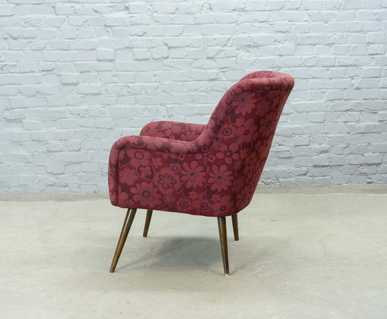 Image 1 of Vintage design clubfauteuil in kersenrood stof, jaren 1950. Ref.: CH219