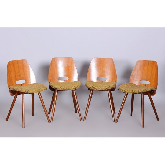Image 1 of Set van 4 vintage walnoten stoelen van Frantisek Jirak voor Tatra Nabytok, Tsjechië 1950