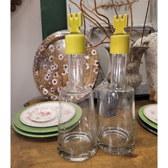 Image 1 of Paar vintage glazen karaffen met keramische stop voor Roche Bobois, Frankrijk