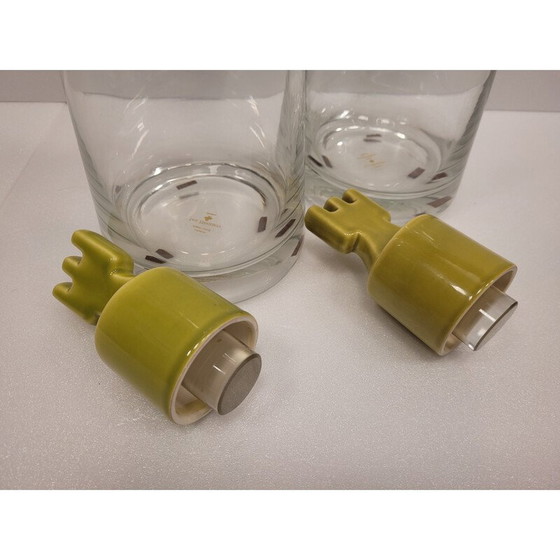 Image 1 of Paar vintage glazen karaffen met keramische stop voor Roche Bobois, Frankrijk