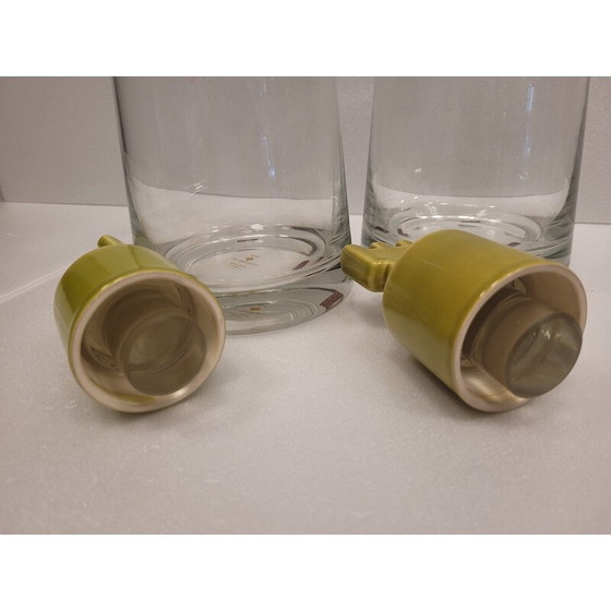 Image 1 of Paar vintage glazen karaffen met keramische stop voor Roche Bobois, Frankrijk
