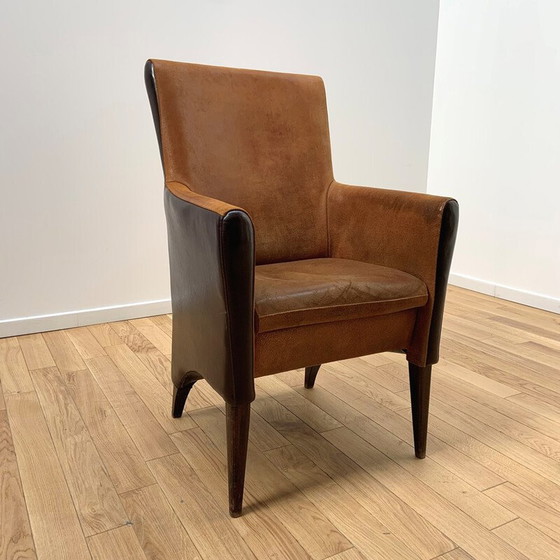 Image 1 of Vintage fauteuil in hout en fluweel