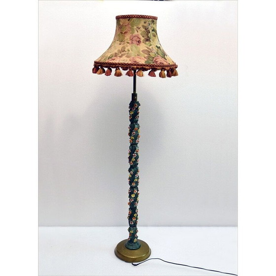 Image 1 of Vintage keramieken vloerlamp met kleine roosjes, Italië 1950