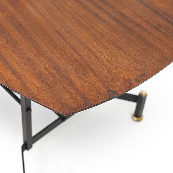 Image 1 of Vintage salontafel van teak gefineerd multiplex en metaal met tijdschriftenrek, Italië 1950