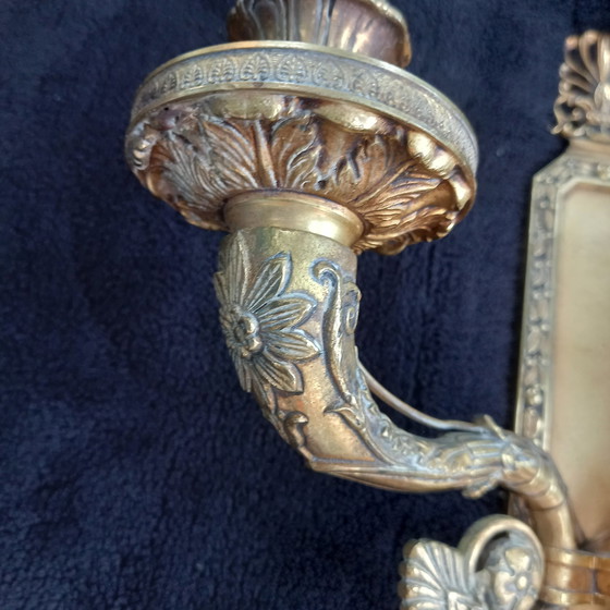 Image 1 of Twee Bronzen Empire Stijl Wandlampen Lucien Gau