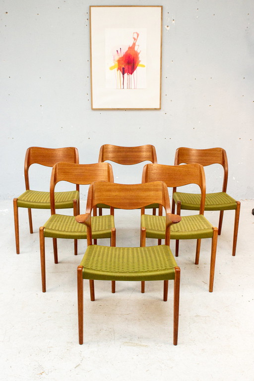 6x Niels O. Möller No. 55/71 Deense Teakhouten Stoelen Vintage