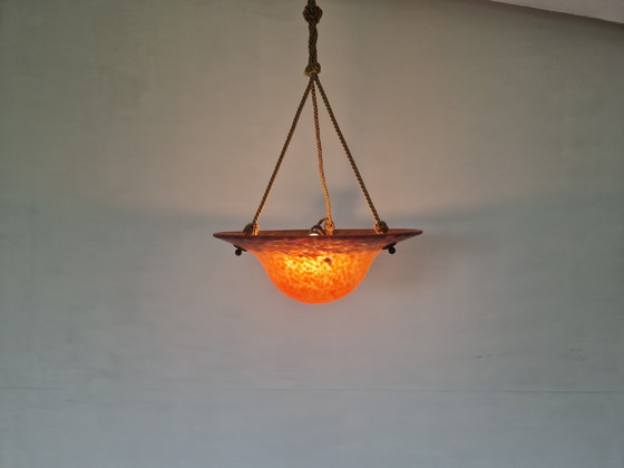 Image 1 of Franse Art Deco Glazen Hal Lamp