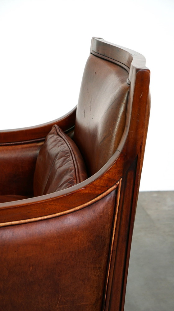 Image 1 of Artdeco design armchair/ fauteuil in cognac kleurig schapenleer