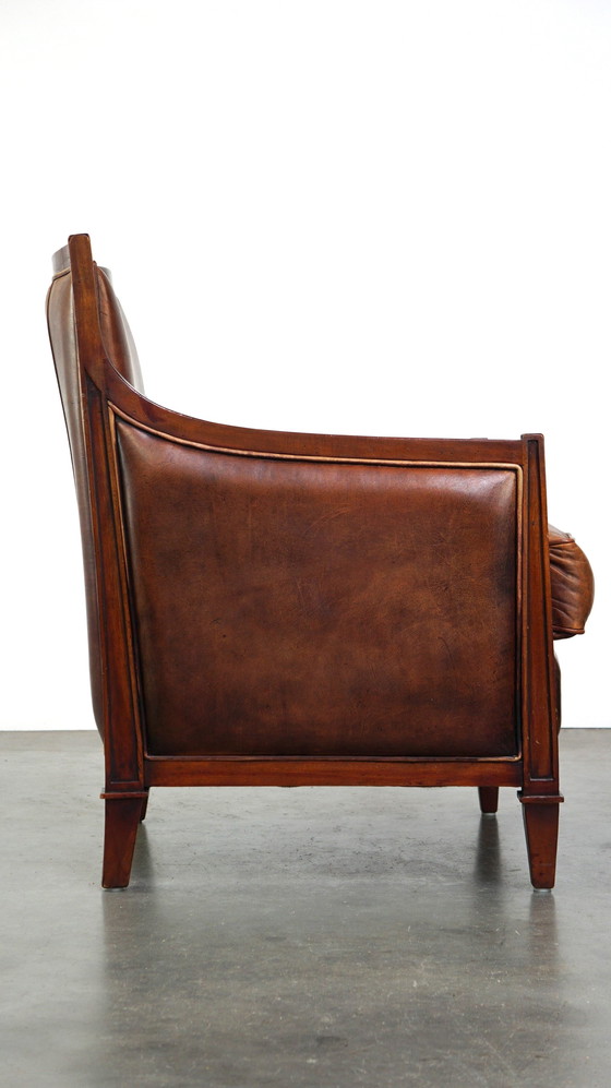 Image 1 of Artdeco design armchair/ fauteuil in cognac kleurig schapenleer