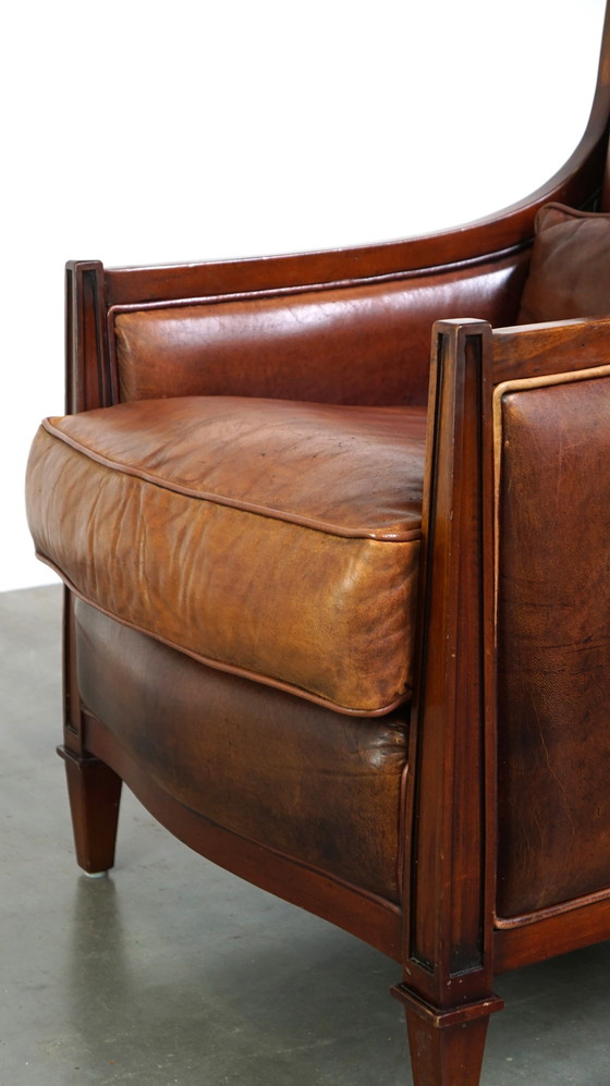 Image 1 of Artdeco design armchair/ fauteuil in cognac kleurig schapenleer