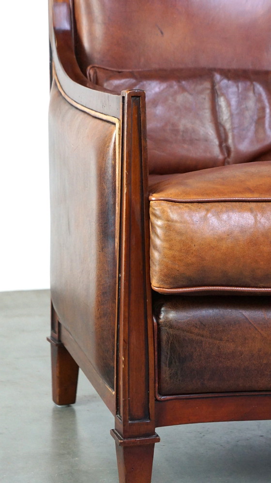 Image 1 of Artdeco design armchair/ fauteuil in cognac kleurig schapenleer