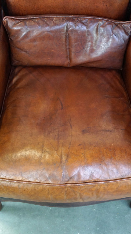 Image 1 of Artdeco design armchair/ fauteuil in cognac kleurig schapenleer