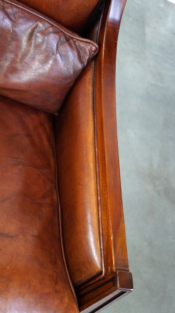 Image 1 of Artdeco design armchair/ fauteuil in cognac kleurig schapenleer