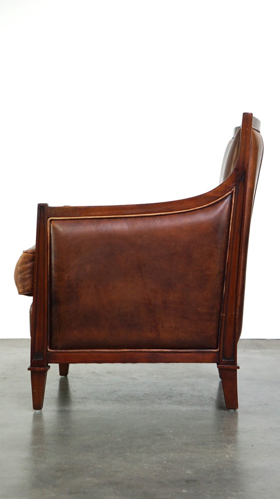 Image 1 of Artdeco design armchair/ fauteuil in cognac kleurig schapenleer