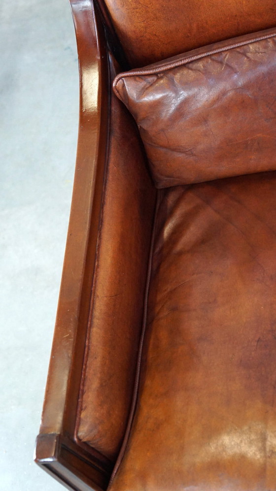 Image 1 of Artdeco design armchair/ fauteuil in cognac kleurig schapenleer