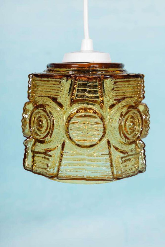 Image 1 of Vintage glazen hanglamp Vitrika, amber midcentury pendant