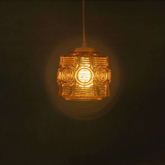 Image 1 of Vintage glazen hanglamp Vitrika, amber midcentury pendant