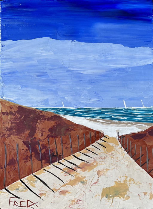 Het strand - acryl Door Frédéric Cadiou