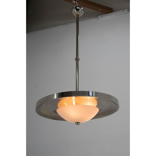 Vintage vernikkelde Bauhaus kroonluchter van Anyz voor Ias, Tsjecho-Slowakije 1930