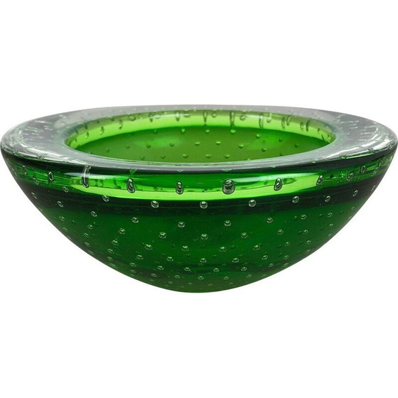 Image 1 of Vintage asbak in groen Bullicante glas uit Murano, Italië 1970