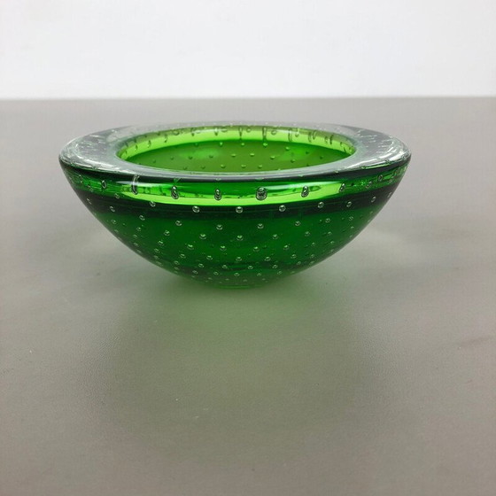 Image 1 of Vintage asbak in groen Bullicante glas uit Murano, Italië 1970