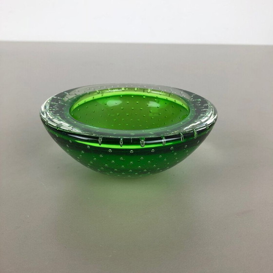 Image 1 of Vintage asbak in groen Bullicante glas uit Murano, Italië 1970