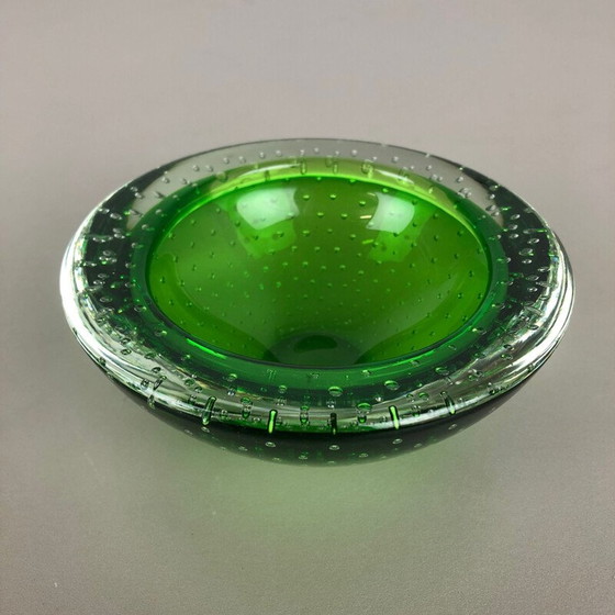 Image 1 of Vintage asbak in groen Bullicante glas uit Murano, Italië 1970