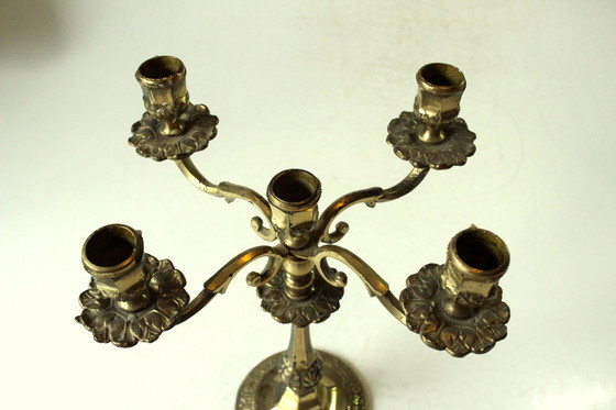 Image 1 of Kandelaar met 5 armen, massief messing, vintage